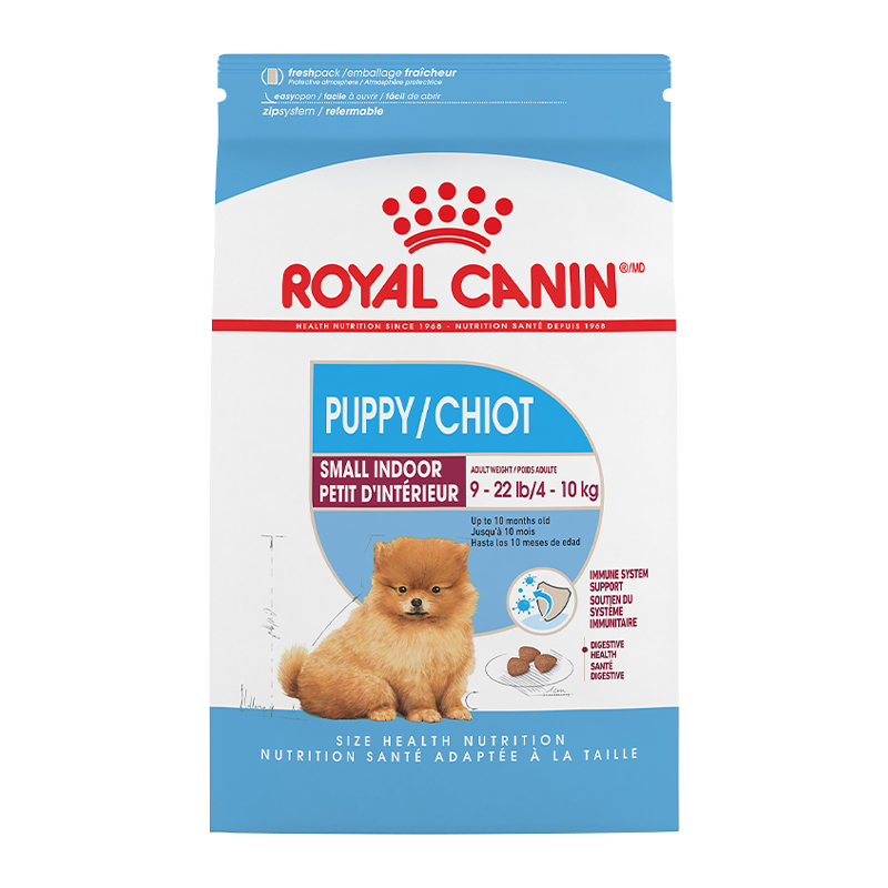  عکس بسته‌بندی غذای خشک توله سگ رویال کنین مدل Royal Canin Small Indoor Puppy/Chiot وزن ۱.۵ کیلوگرم 