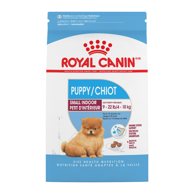 عکس بسته بندی غذای خشک توله سگ رویال کنین مدل Small Indoor Puppy/Chiot وزن ۱.۵ کیلوگرم