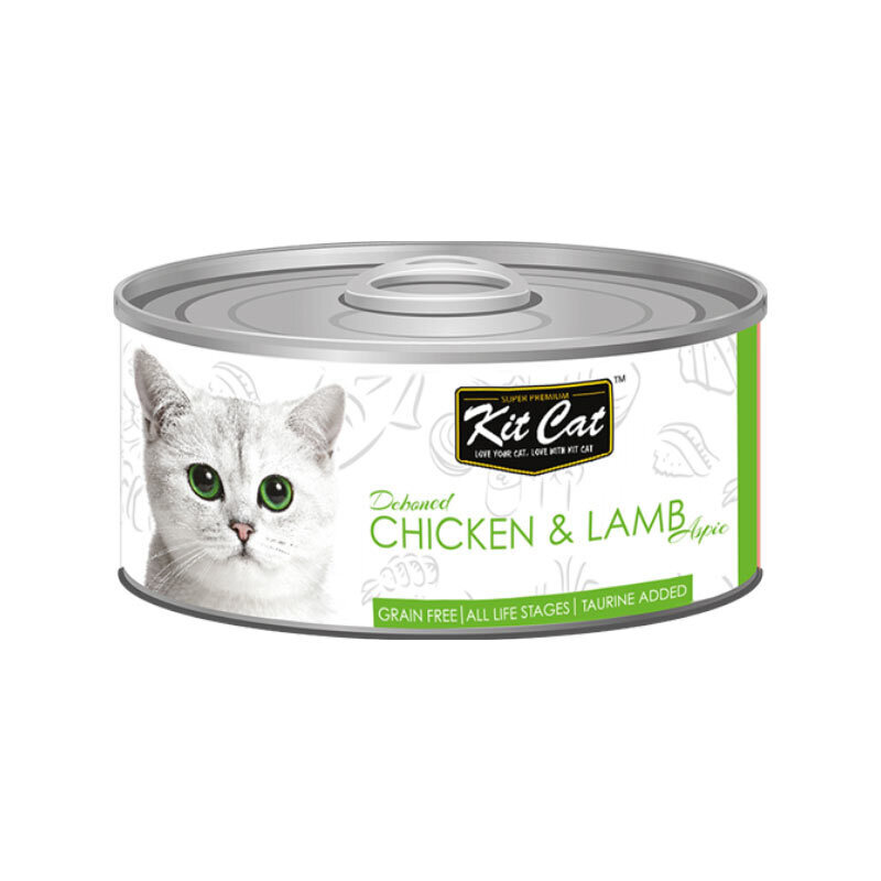  تصویر کنسرو غذای گربه کیت کت با طعم مرغ و بره KitCat Chicken & Lamb وزن 80 گرم 