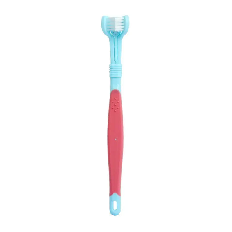  تصویر رنگ آبی صورتی مسواک سه طرفه سگ و گربه هیستو تیری Histotree 3-Sided Toothbrush 