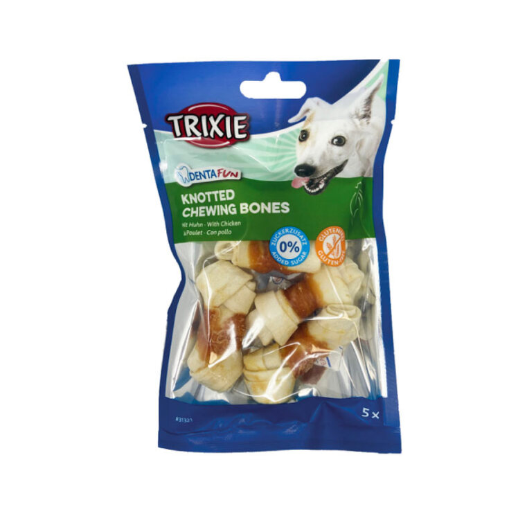 تصویر تشویقی سگ استخوان جویدنی تریکسی با طعم مرغ Trixie Denta Fun Knotted Chewing Bones وزن 70 گرم