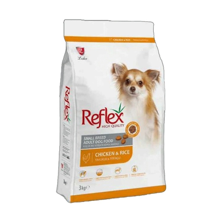 تصویر دانه غذای خشک سگ بالغ با نژاد کوچک با طعم مرغ و برنج رفلکس Reflex Adult Chicken And Rice وزن 3 کیلوگرم