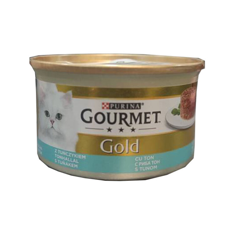 عکس محتویات کنسرو غذای گربه گورمت مدل Gold Tuna Savoury Cake وزن ۸۵ گرم