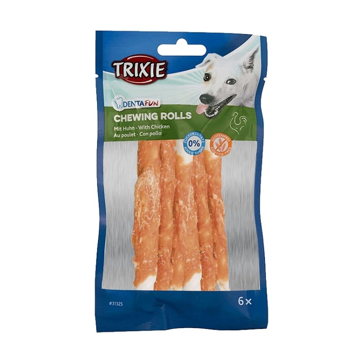 عکس محتویات تشویقی سگ تریکسی مدل Chewing Rolls با طعم مرغ بسته 6 عددی 