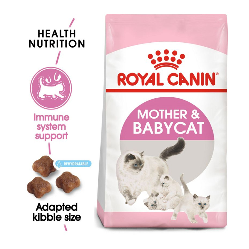  عکس جزییات بسته بندی غذای خشک گربه رویال کنین مدل Mother & Baby وزن 2 کیلوگرم 