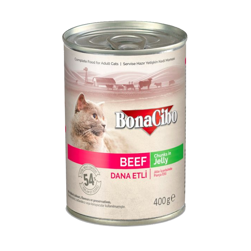  کنسرو غذای گربه بوناسیبو مدل Beef Chunk in Jelly وزن 400 گرم 