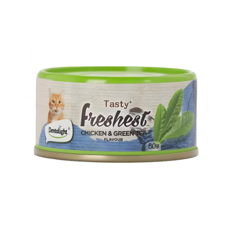  تصویر 1 کنسرو گربه دنتالایت با طعم مرغ و چای سبز Dentalight Cat Food With Chicken And Green Tea وزن 80 گرم 