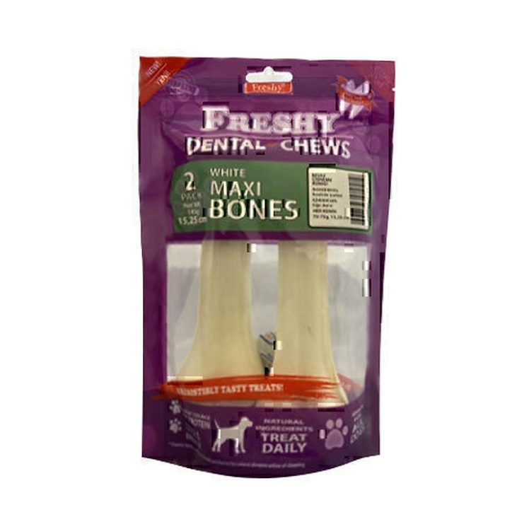 عکس استخوان تشویقی دنتال سگ فرشی Freshy Dental White Maxi Bones بسته 2 عددی از نمای رو به رو