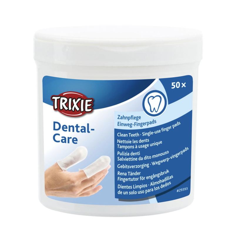  تصویر پد تمیز کننده دندان حیوانات خانگی تریکسی 50pcs Trixie Dental Care Disposable Finger Pads 