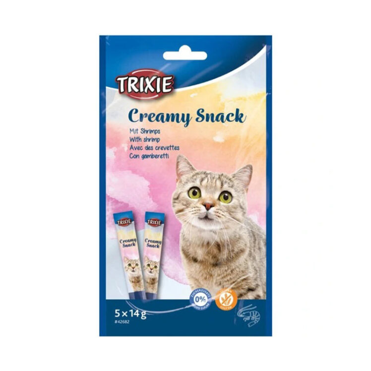 عکس بستنی گربه تریکسی با طعم میگو Trixie Cat Creamy Snack With Shrimp بسته 5 عددی