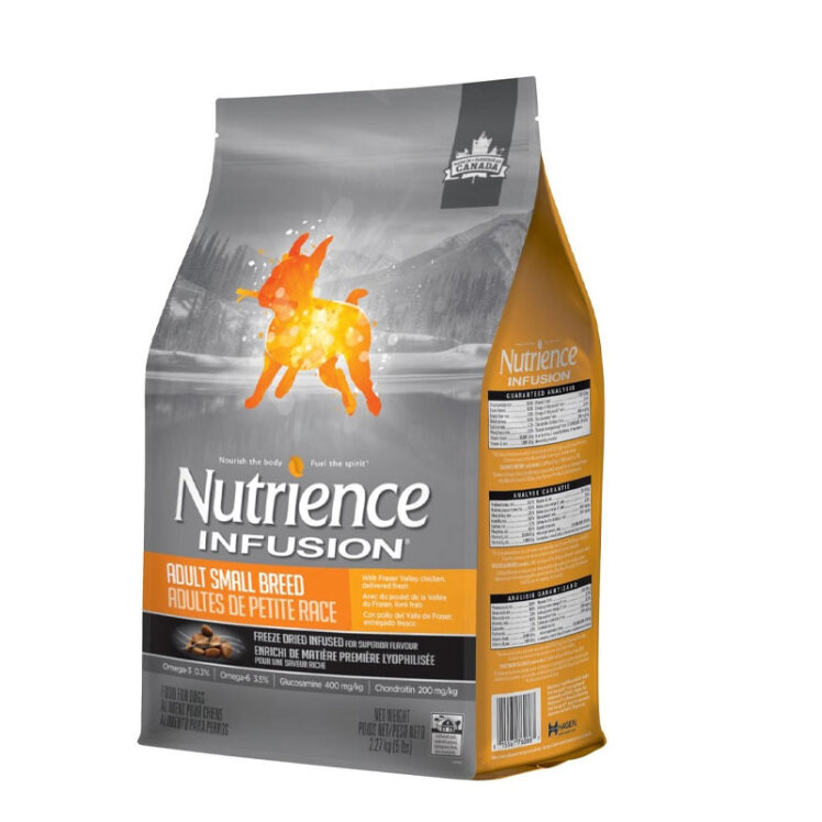 تصویر جزئیات غذای خشک سگ بالغ نژاد کوچک نوترینس اینفیوژن با طعم مرغ وزن 2.27 کیلوگرم