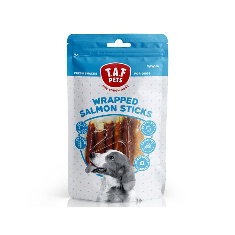  عکس تشویقی مدادی سگ تاف پتز با طعم ماهی سالمون T.A.F. Pets Wrapped Salmon Sticks وزن 75 گرم 