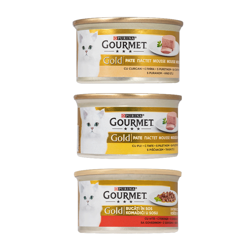 تصویر بسته کنسرو غذای گربه گورمت مدل Gold Pack مجموعه ۳ عددی