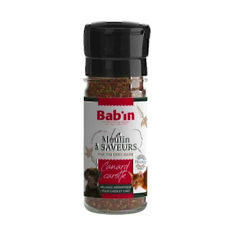 تصویر پودر طعم دهنده غذای خشک سگ و گربه با طعم اردک و هویج بابین Babin Flavour Mill With Duck & Carrot وزن 45 گرم