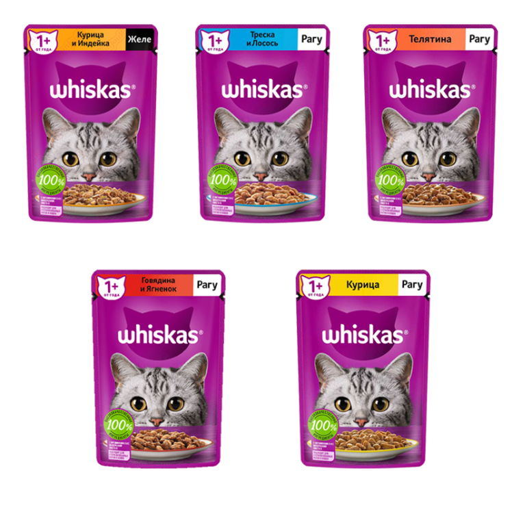 بسته پوچ گربه ویسکاس Whiskas Pouch Pack مجموعه 5 عددی 