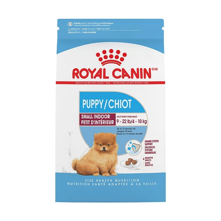 عکس بسته‌بندی غذای خشک توله سگ رویال کنین مدل Royal Canin Small Indoor Puppy/Chiot وزن ۱.۵ کیلوگرم از نمای پشت
