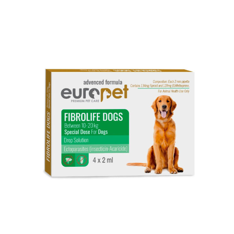 تصویر قطره ضد کک و کنه سگ یوروپت Europet ‌‌Fibrolife Dogs بسته 4 عددی