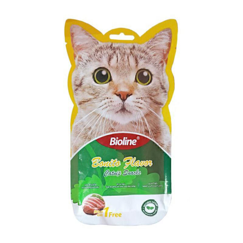  عکس بستنی گربه کت نیپ بایولاین با طعم ماهی بونیتو Bioline Cat Snacks with Bonito and Catnip بسته 5 عددی 