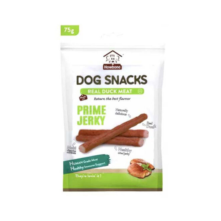 تصویر تشویقی جرکی سگ هابون با طعم گوشت اردک Howbone Dog Snacks With Duck Flavour وزن 75 گرم