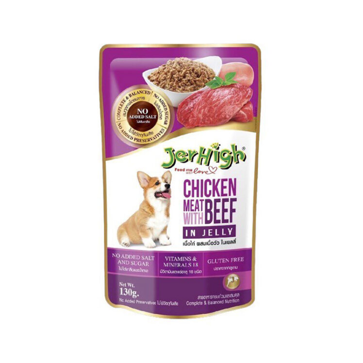 تصویر پوچ سگ جرهای با طعم مرغ و گوشت JerHigh Chicken And Beef In Jellyوزن 130 گرم