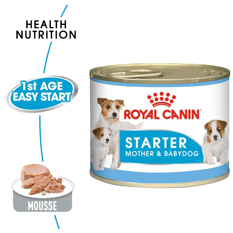  عکس جزییات کنسرو غذای سگ رویال کنین مدل Starter Mother & Babydog وزن ۱۹۵ گرم 