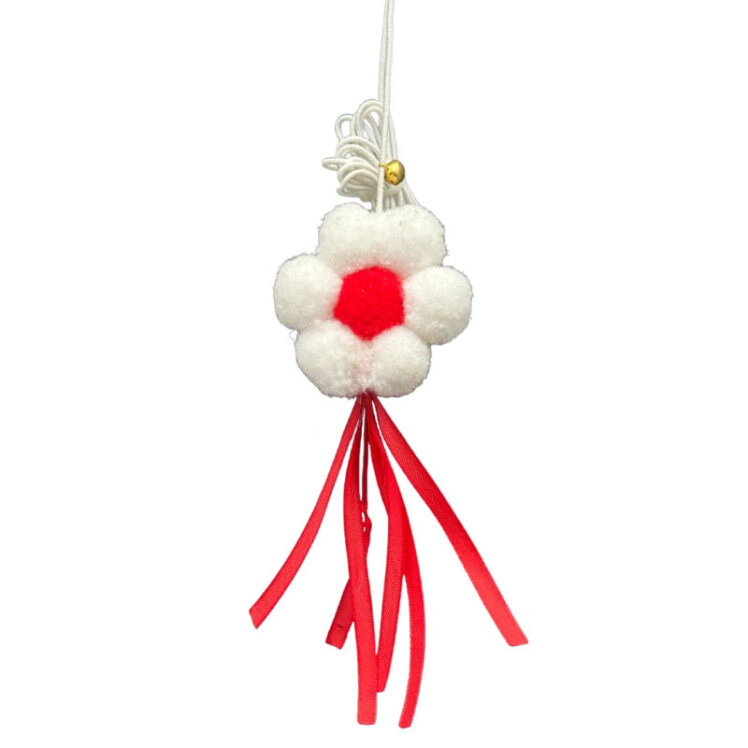 عکس اسباب بازی گربه پرس پت مدل آویز چسبان طرح گل ربان‌دار Perspet Hanging Cat Toy Flower Model رنگ قرمز