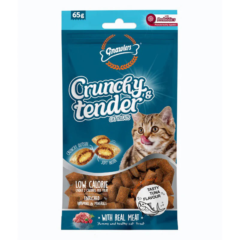  عکس تشویقی گربه گناولرز نوتری مغزدار حاوی پروبیوتیک با طعم ماهی تن Gnawlers Crunchy Cat Treat With Tuna وزن 65 گرم 