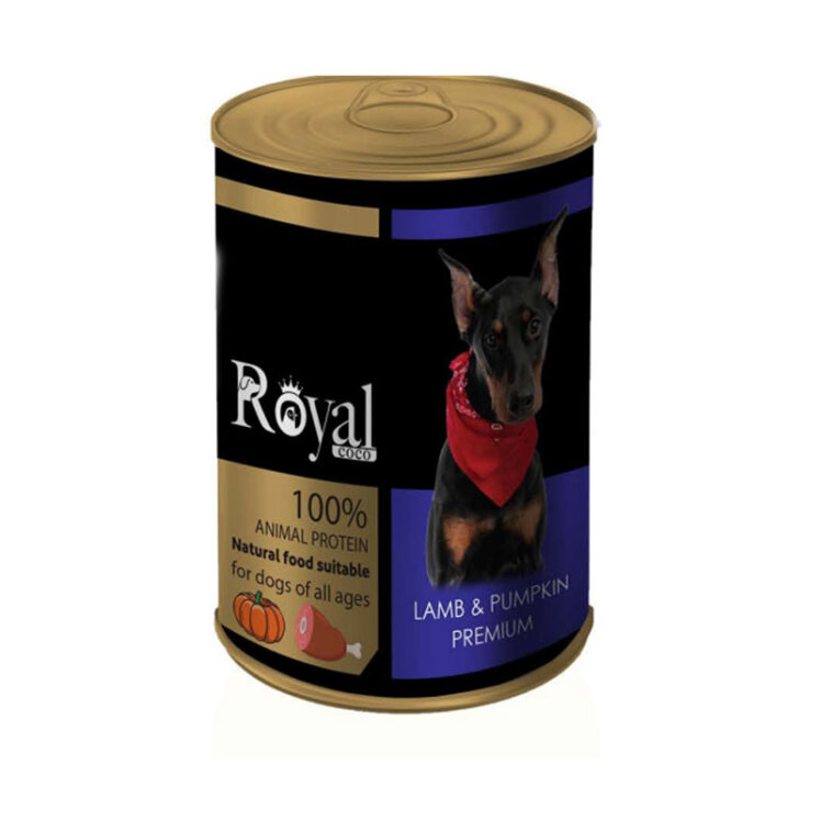 تصویر کنسرو پته سگ رویال کوکو با طعم گوشت بره و کدو Royal Coco Lamb & Pumpkin Dog Food وزن 380 گرم