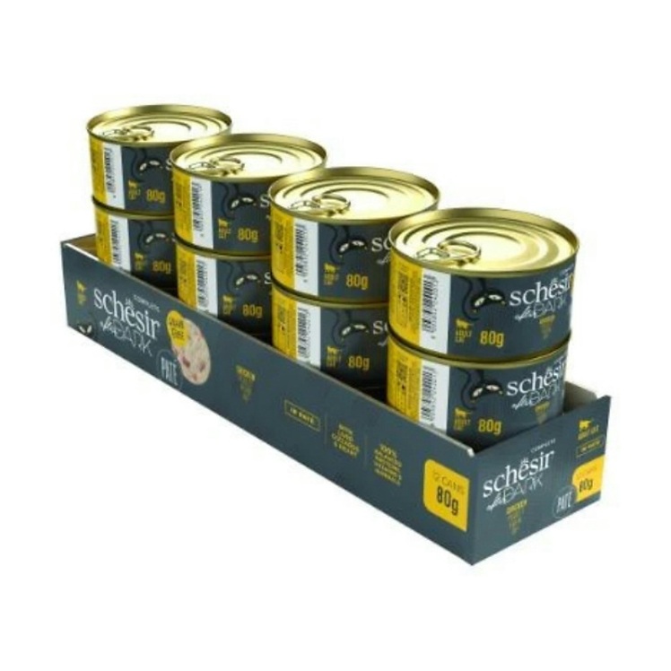 کنسرو غذای گربه افتر دارک شسیر با طعم مرغ Schesir After Dark Chicken In Paté بسته 12 عددی از نمای رو به رو