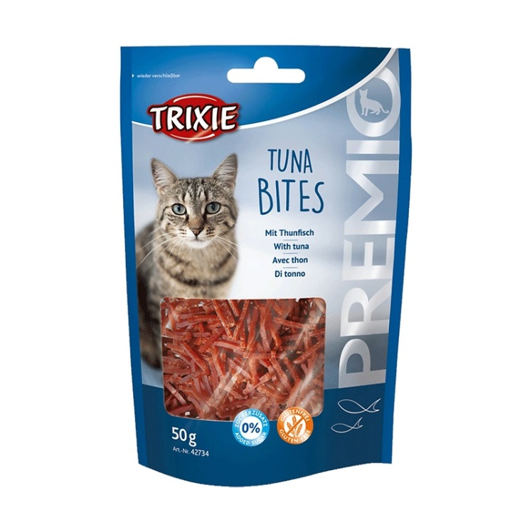 تصویر محتویاتتشویقی گربه تریکسی با طعم ماهی تن Trixie Tuna Bites وزن 50 گرم
