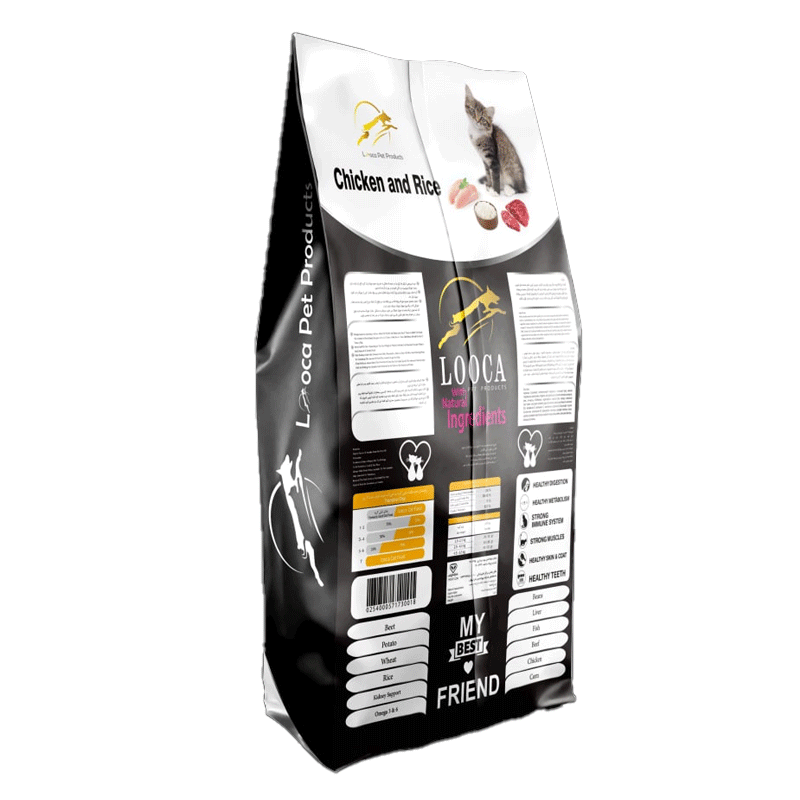  تصویر پشت غذای خشک گربه لوکا مدل Adult Chicken & Rice وزن 2 کیلوگرم 