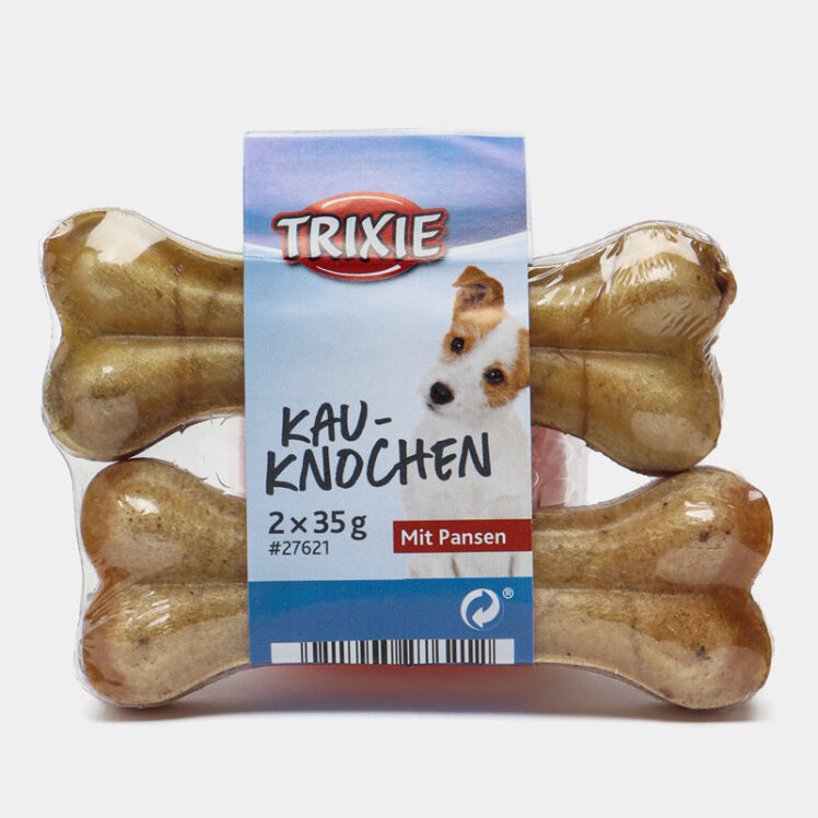 تصویر بسته بندی تشویقی سگ استخوان جویدنی تریکسی با شکمبه بسته 2 عددی