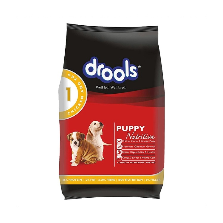 عکس پشت بسته بندی غذای خشک توله سگ درولز مدل Puppy Chicken & Egg وزن 800 گرم
