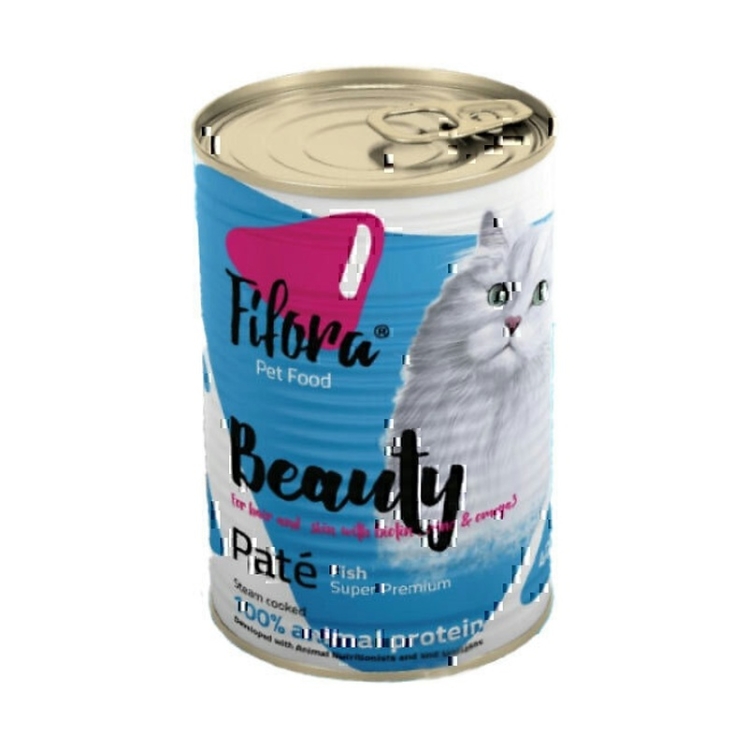 تصویر بافت و محتویات کنسرو غذای گربه فیفورا با طعم ماهی Fifora Beauty Pate Premium with Fish وزن 400 گرم