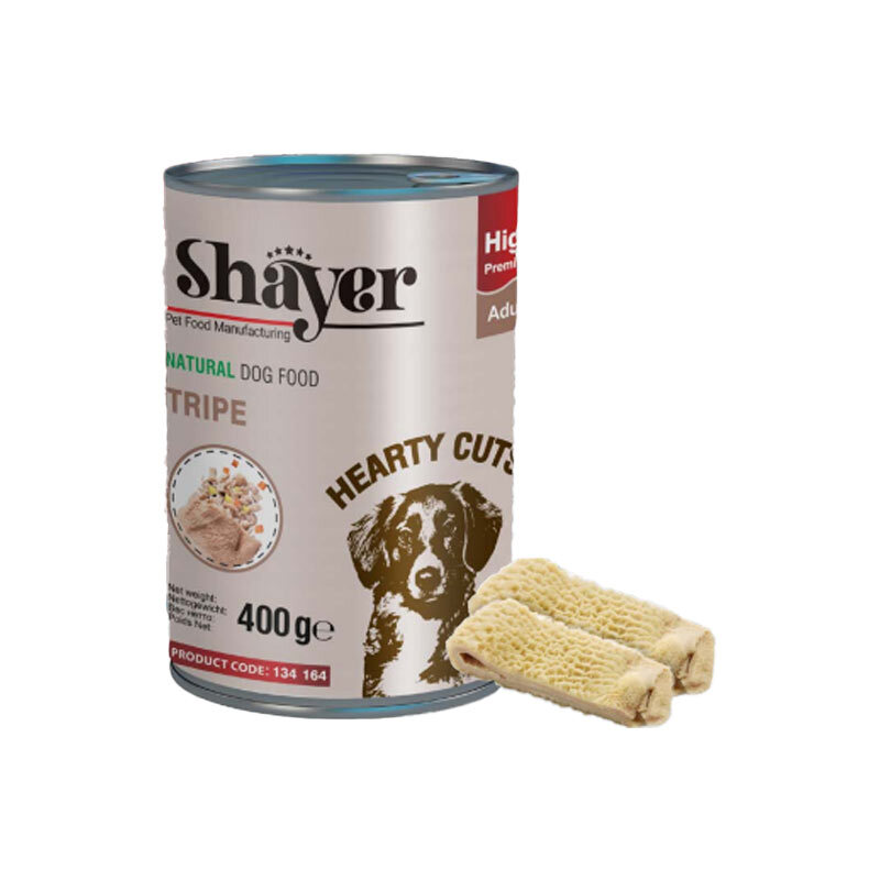  تصویر 1 کنسرو غذای سگ سیرابی در سس مخصوص شایر Shayer Natural Dog Food Tripe وزن 400 گرم 