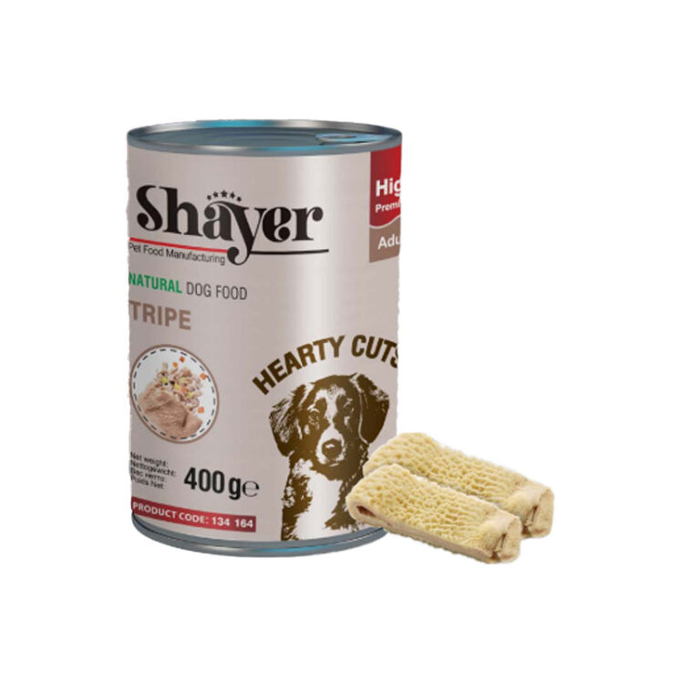 تصویر کنسرو غذای سگ سیرابی در سس مخصوص شایر Shayer Natural Dog Food Tripe وزن 400 گرم