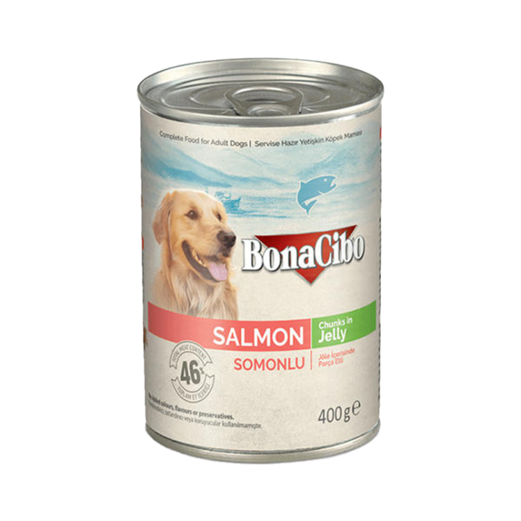 کنسرو غذای سگ بوناسیبو مدل Salmon Chunk in Jelly وزن 400 گرم