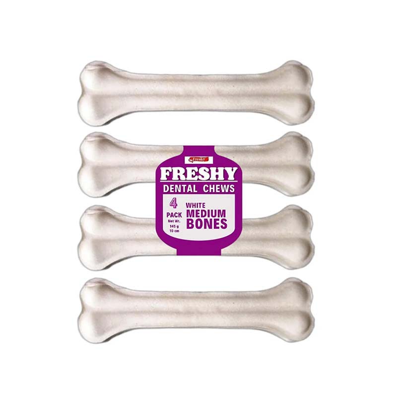  استخوان تشویقی دنتال سگ فرشی Freshy Dental White Medium Bones بسته 4 عددی از نمای رو به رو 
