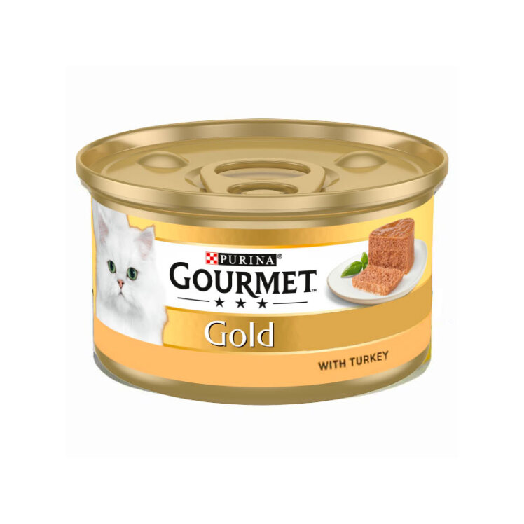 تصویر کنسرو غذای گربه گورمت با طعم گوشت بوقلمون Gourmet Gold Pate with Turkey وزن ۸۵ گرم از نمای رو به رو