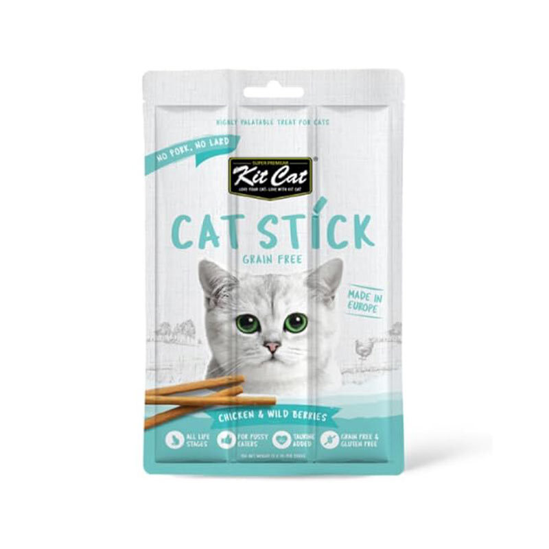  عکس تشویقی مدادی گربه کیت کت با طعم مرغ و توت‌های وحشی Kit Cat Cat Sticks With Chicken & Wild Berries وزن 15 گرم 