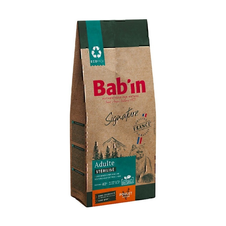 تصویر ترکیبات غذای خشک گربه بالغ عقیم شده بابین Babin Adult Sterilised With Chicken وزن 1.5 کیلوگرم