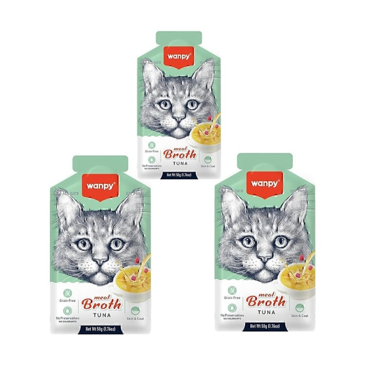 عکس بسته‌بندی سوپ گربه ونپی با طعم ماهی تن Wanpy Cat Meat Broth With Tuna وزن 50 گرم