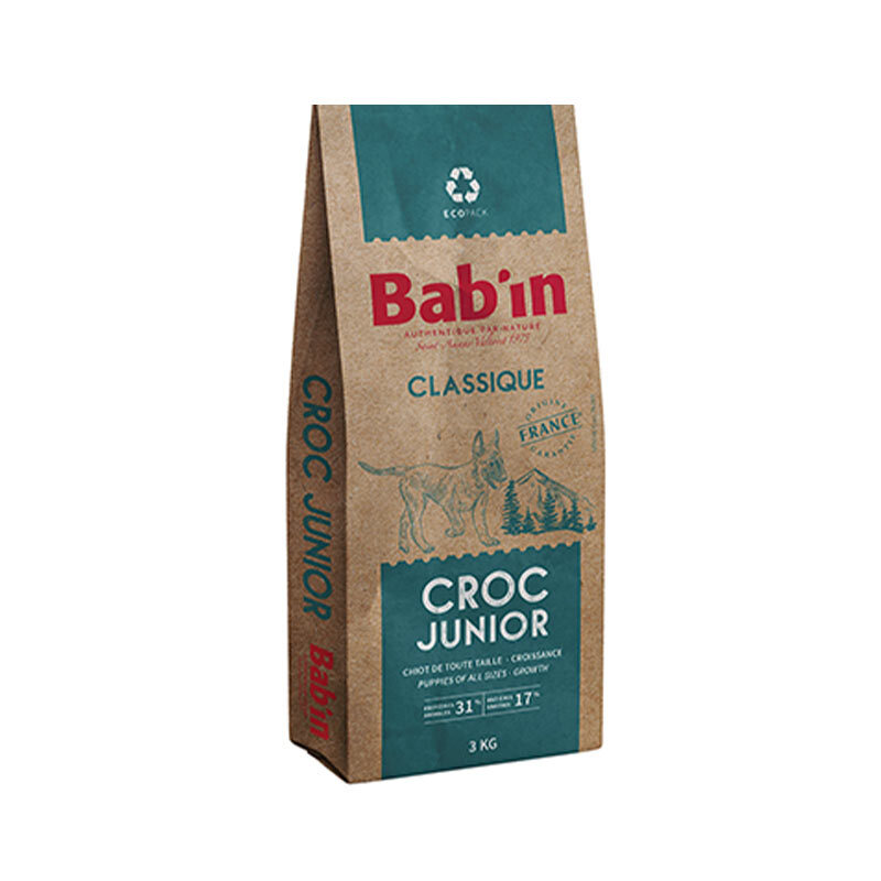  تصویر بسته‌بندی غذای خشک توله سگ بابین Babin Croc Junior وزن 3 کیلوگرم 