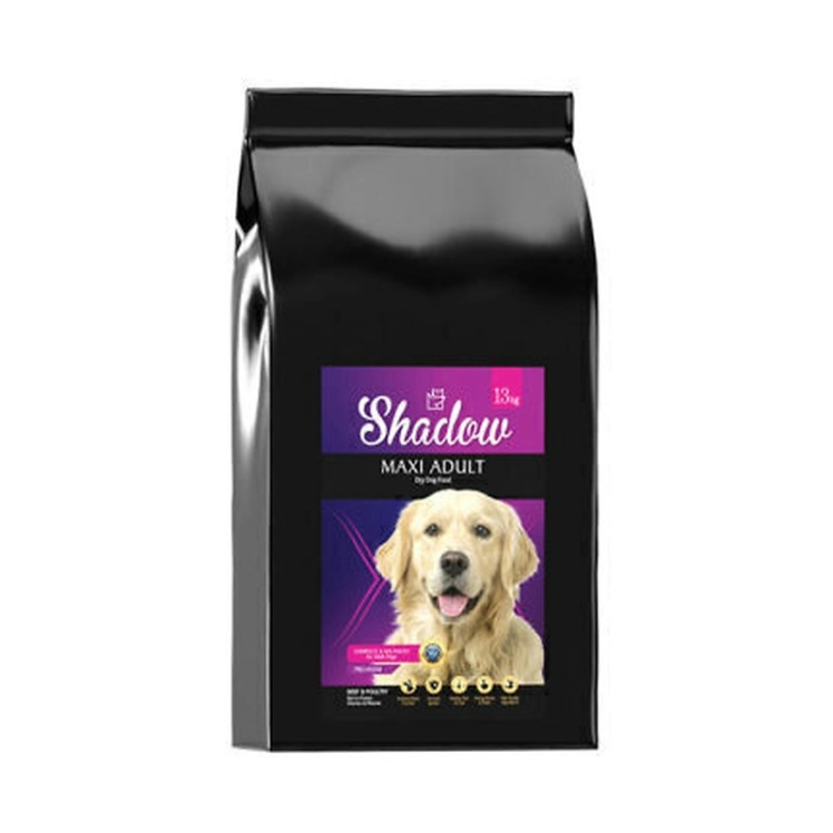 عکس پشت بستهبندی غذای خشک سگ بالغ نژاد بزرگ شدو Shadow Maxi Adult وزن 13 کیلوگرم