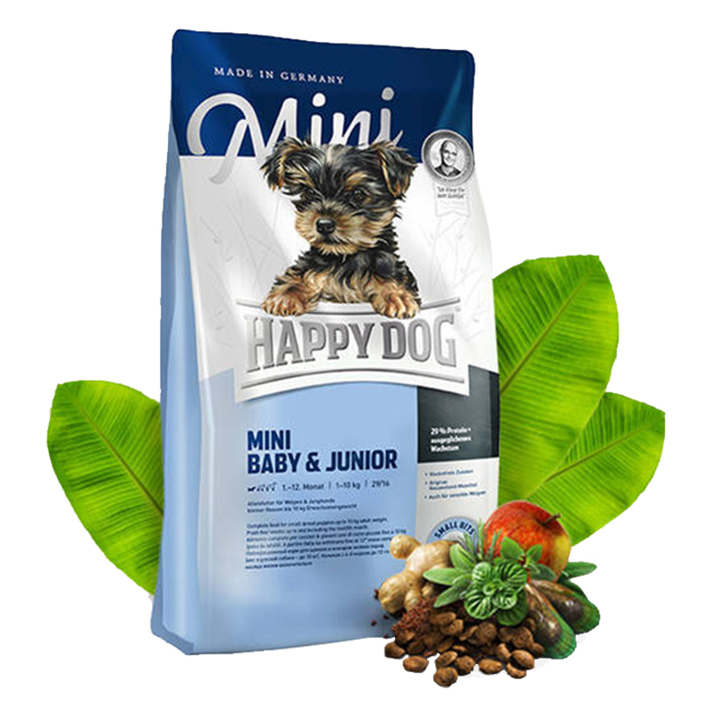 عکس بسته بندی تبلیغاتی غذای خشک سگ هپی داگ مدل Mini Baby & Joniur وزن 8 کیلوگرم 