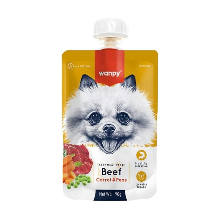 تصویر محتویات پودینگ سگ ونپی با طعم گوشت گوساله و هویج Wanpy Soup Beef & Carrot وزن 90 گرم