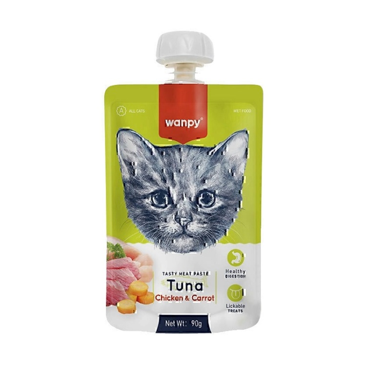 عکس محتویات پودینگ بچه گربه ونپی با طعم ماهی تن، مرغ و هویج Wanpy Soup Tuna, Chicken & Carrot 