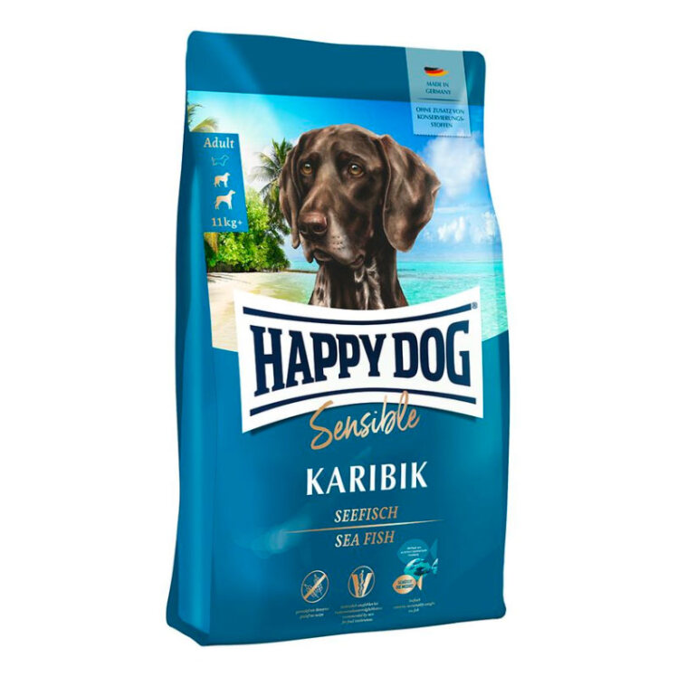 تصویر غذای خشک سوپر پرمیوم سگ بالغ هپی داگ Happy Dog Sensible Karibik وزن 4 کیلوگرم از نمای رو به رو