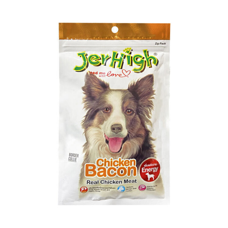 تصویر تشویقی سگ جرهای با طعم بیکن مرغ Jerhigh Chicken Bacon وزن 60 گرم 