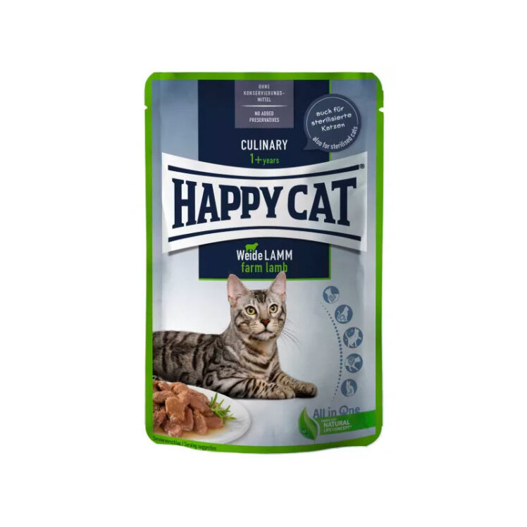 تصویر پوچ گربه هپی کت با طعم گوشت بره Happy Cat Culinary Farm Lamb وزن 85 گرم